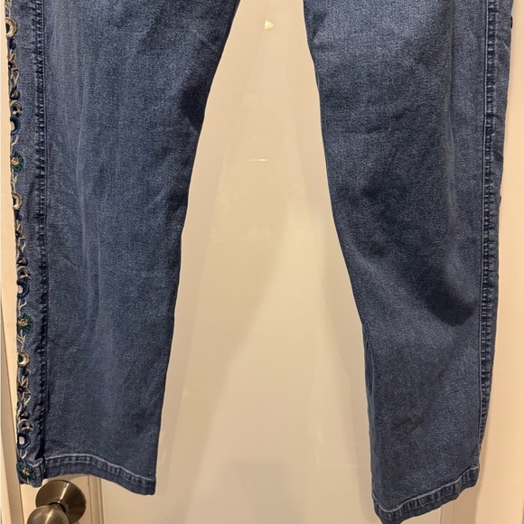 DENIM & CO Embroidered Blue Women Jeans Size L Hippie Floral Festival Boho - Picture 9 of 17